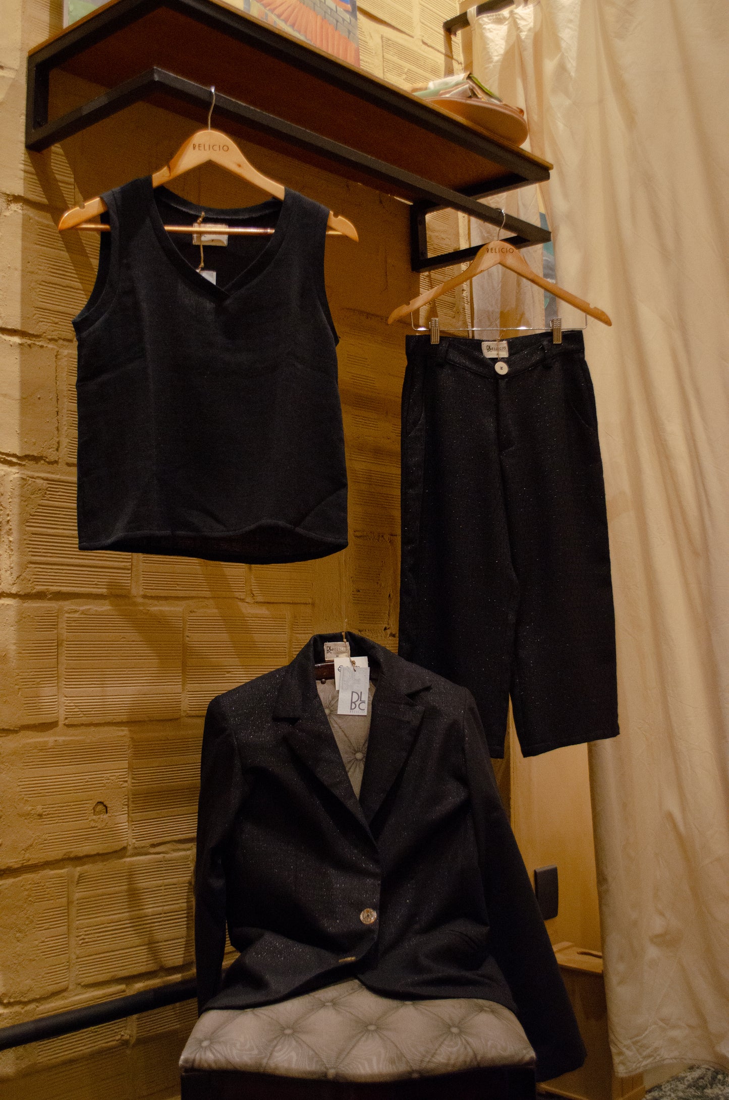 Blazer sem forro em lurex reciclado ''Sombra plena''
