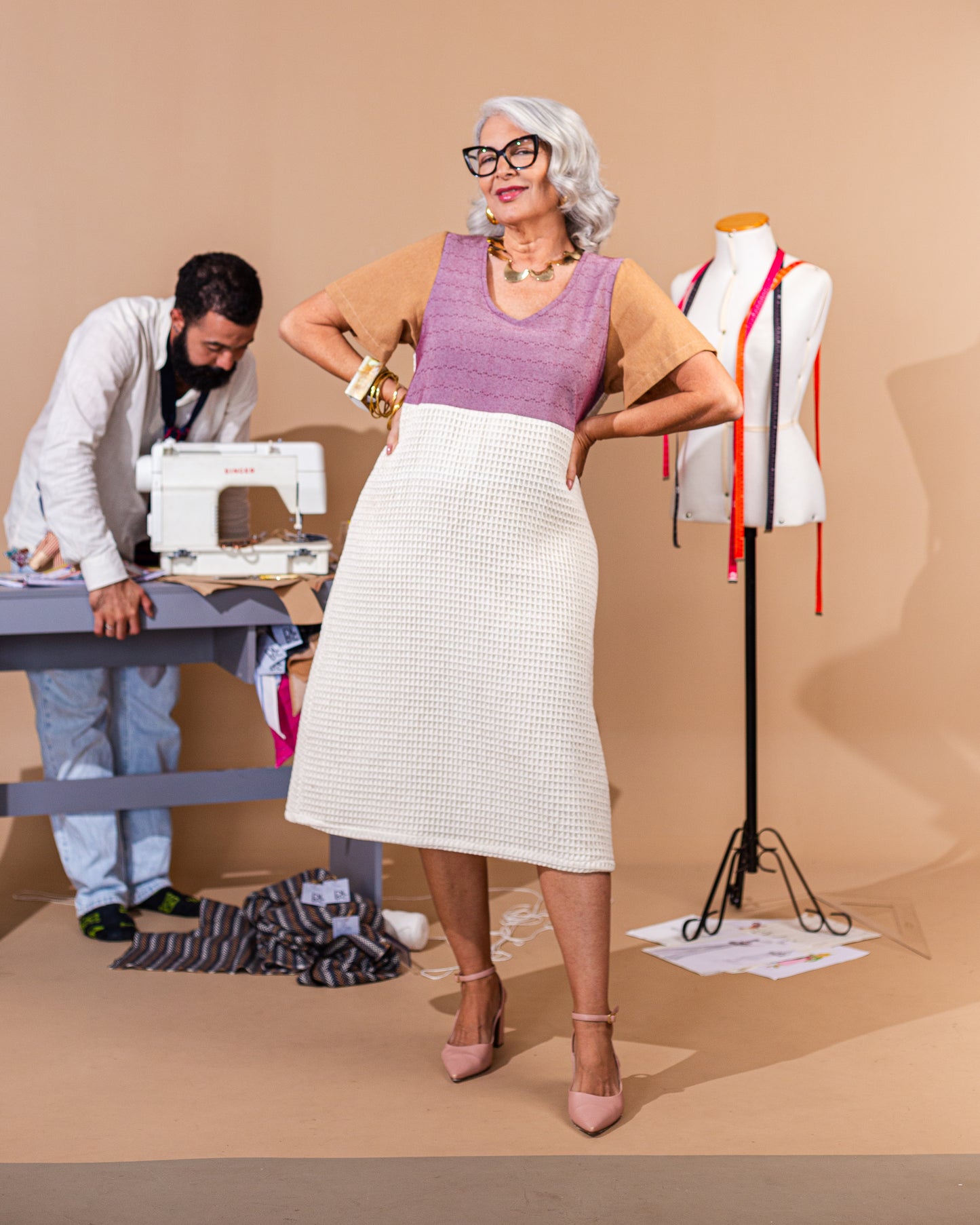 Vestido de Retalho Com Manga ''Colmeia''