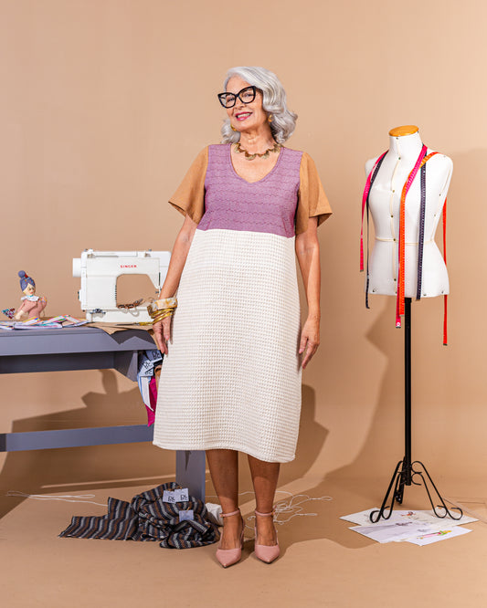 Vestido de Retalho Com Manga ''Colmeia''