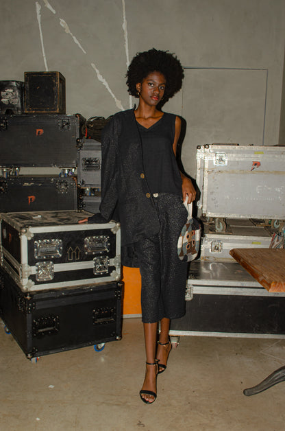 Blazer sem forro em lurex reciclado ''Sombra plena''