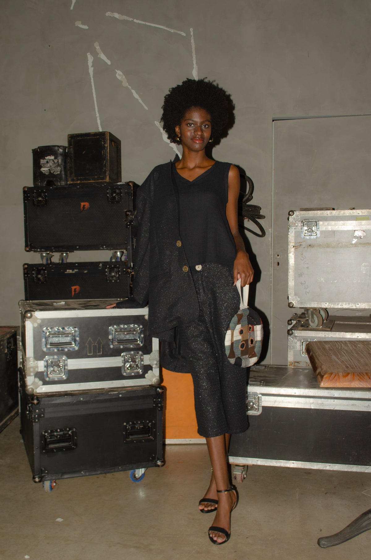 Blazer sem forro em lurex reciclado ''Sombra plena''